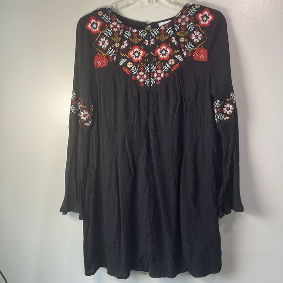 Blue Rain Black Mini Dress With Floral Embroidery Lined, Size S - Picture 1 of 14